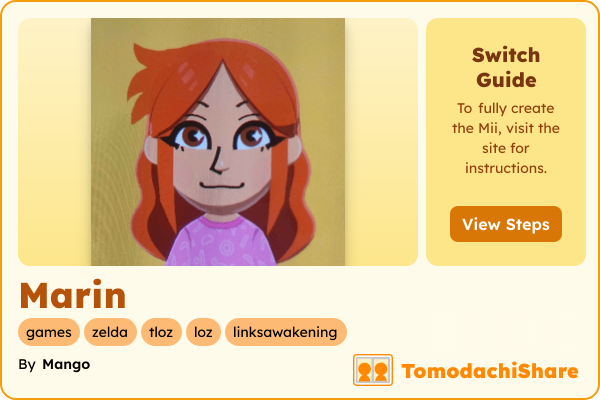 Marin, a female Mii  with tags: games, zelda, tloz, loz, linksawakening