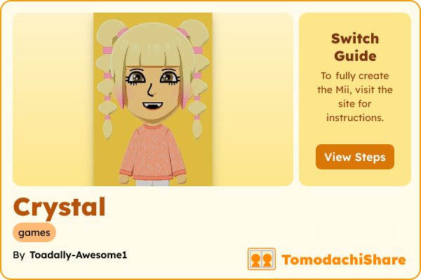 Crystal, a female Mii  with tags: games