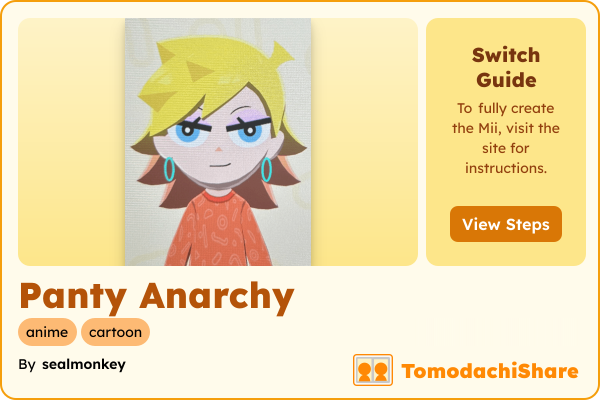 Panty Anarchy, a female Mii  with tags: anime, cartoon