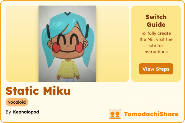 Static Miku, a nonbinary Mii  with tags: vocaloid