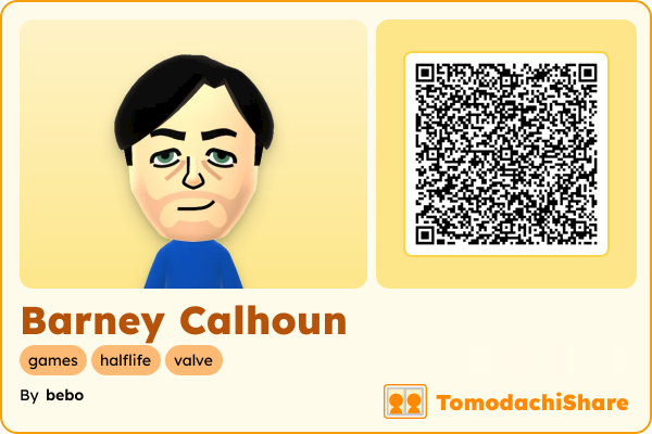 Barney Calhoun, a male Mii  with tags: games, halflife, valve