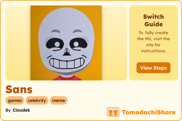 Sans, a male Mii  with tags: games, celebrity, meme