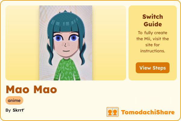 Mao Mao, a female Mii  with tags: anime