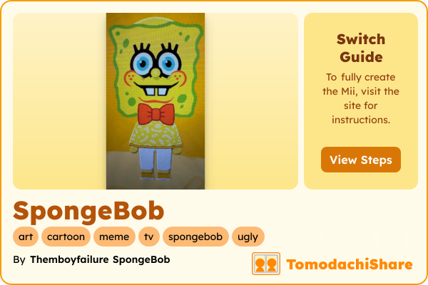 SpongeBob, a male Mii  with tags: art, cartoon, meme, tv, spongebob, ugly