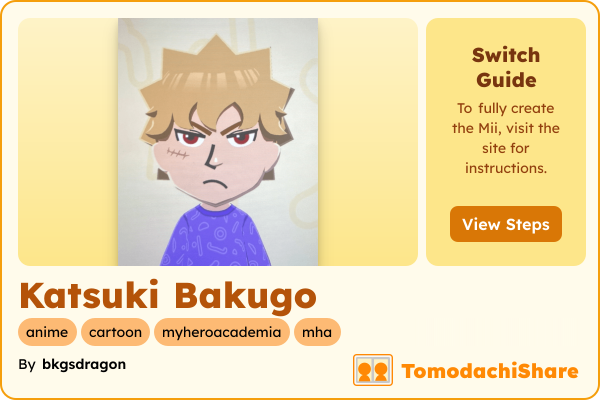 Katsuki Bakugo, a male Mii  with tags: anime, cartoon, myheroacademia, mha