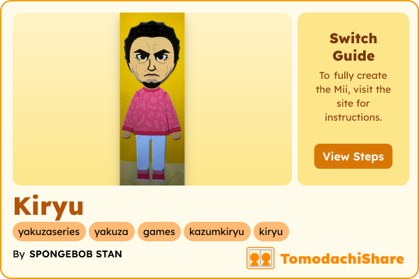 Kiryu, a male Mii  with tags: yakuzaseries, yakuza, games, kazumkiryu, kiryu
