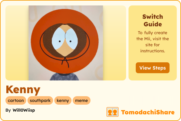 Kenny, a male Mii  with tags: cartoon, southpark, kenny, meme