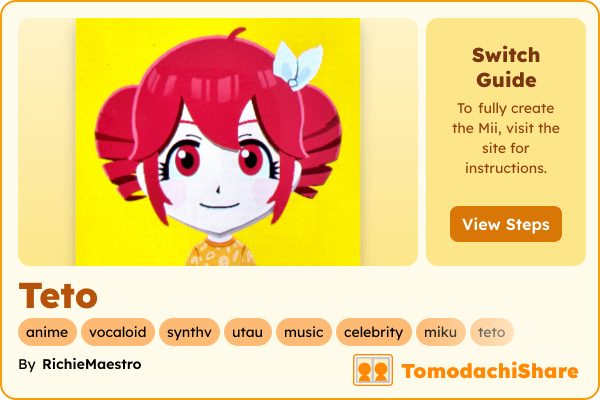 Teto, a nonbinary Mii  with tags: anime, vocaloid, synthv, utau, music, celebrity, miku, teto