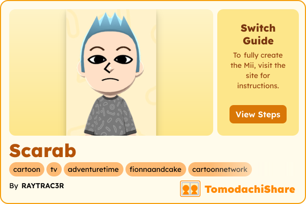 Scarab, a male Mii  with tags: cartoon, tv, adventuretime, fionnaandcake, cartoonnetwork