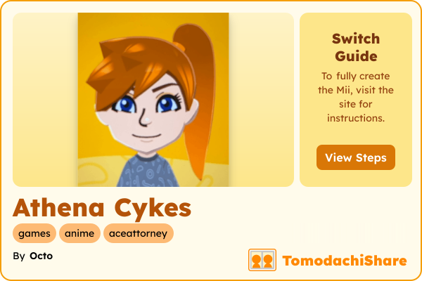 Athena Cykes, a female Mii  with tags: games, anime, aceattorney