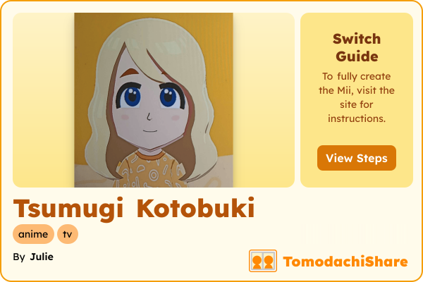 Tsumugi Kotobuki, a female Mii  with tags: anime, tv