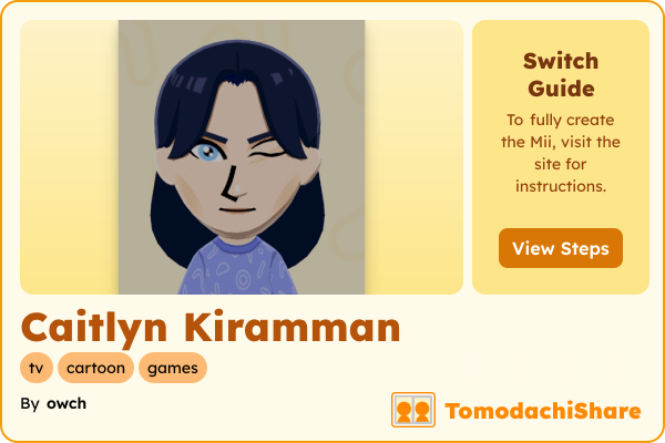 Caitlyn Kiramman, a female Mii  with tags: tv, cartoon, games