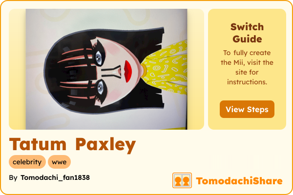 Tatum Paxley, a female Mii  with tags: celebrity, wwe