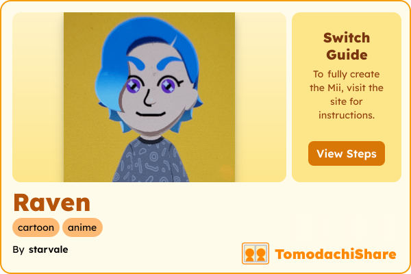 Raven, a female Mii  with tags: cartoon, anime