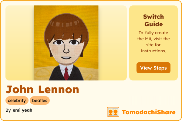 John Lennon, a male Mii  with tags: celebrity, beatles
