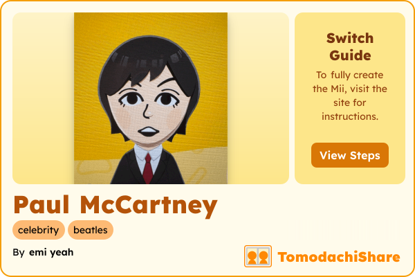 Paul McCartney, a male Mii  with tags: celebrity, beatles