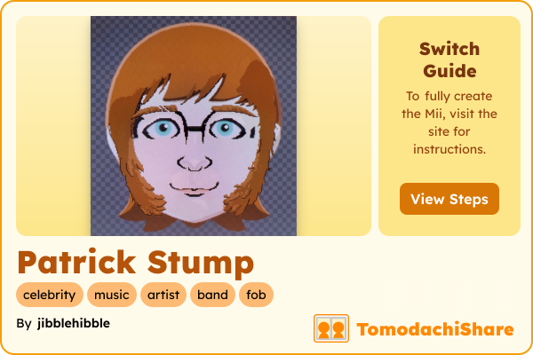 Patrick Stump, a male Mii  with tags: celebrity, music, artist, band, fob