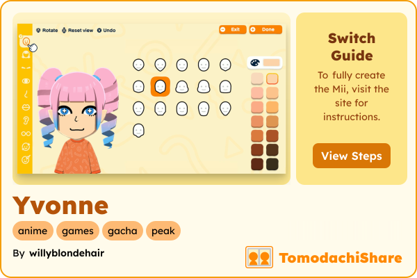 Yvonne, a female Mii  with tags: anime, games, gacha, peak