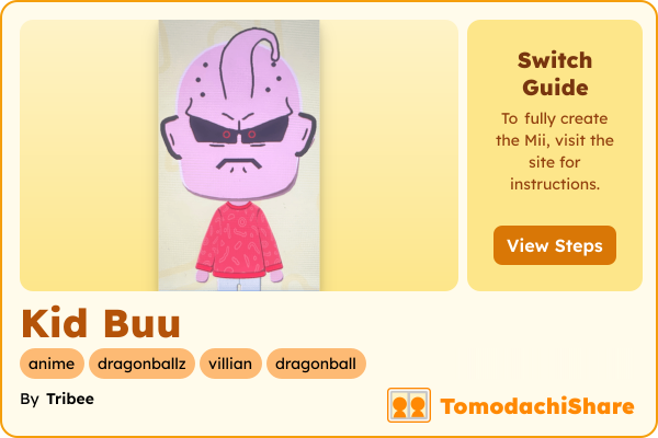 Kid Buu, a male Mii  with tags: anime, dragonballz, villian, dragonball