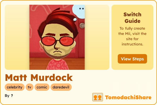 Matt Murdock, a male Mii  with tags: celebrity, tv, comic, daredevil