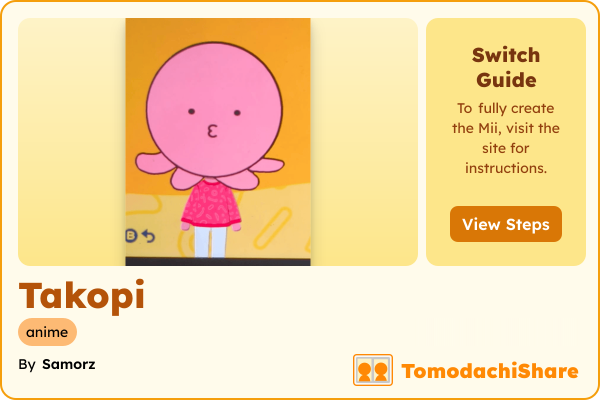 Takopi, a male Mii  with tags: anime