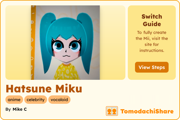 Hatsune Miku, a female Mii  with tags: anime, celebrity, vocaloid