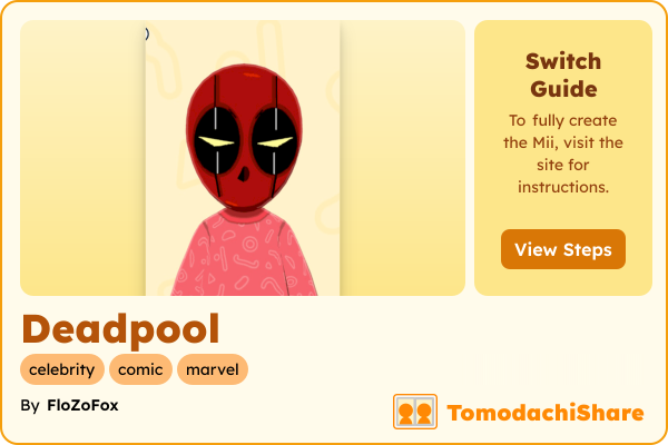 Deadpool, a male Mii  with tags: celebrity, comic, marvel