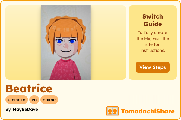 Beatrice, a female Mii  with tags: umineko, vn, anime