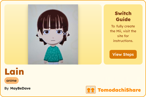 Lain, a nonbinary Mii  with tags: anime