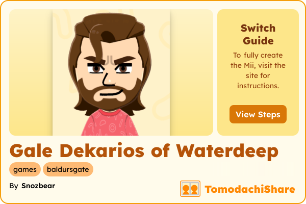Gale Dekarios of Waterdeep, a male Mii  with tags: games, baldursgate