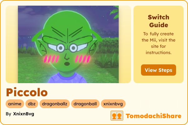 Piccolo, a nonbinary Mii  with tags: anime, dbz, dragonballz, dragonball, xnixnbvg