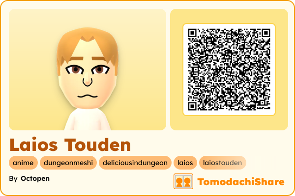 Laios Touden, a male Mii  with tags: anime, dungeonmeshi, deliciousindungeon, laios, laiostouden