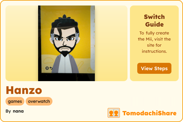 Hanzo, a male Mii  with tags: games, overwatch