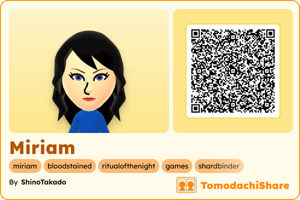 Miriam, a female Mii  with tags: miriam, bloodstained, ritualofthenight, games, shardbinder