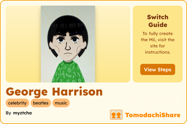 George Harrison, a male Mii  with tags: celebrity, beatles, music