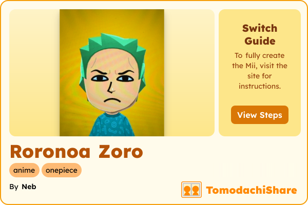 Roronoa Zoro, a male Mii  with tags: anime, onepiece