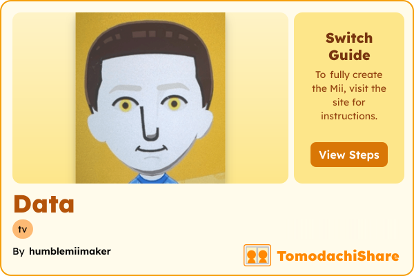 Data, a male Mii  with tags: tv
