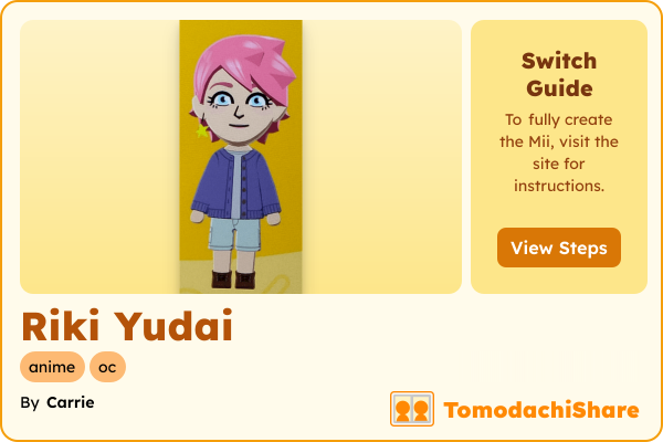 Riki Yudai, a female Mii  with tags: anime, oc