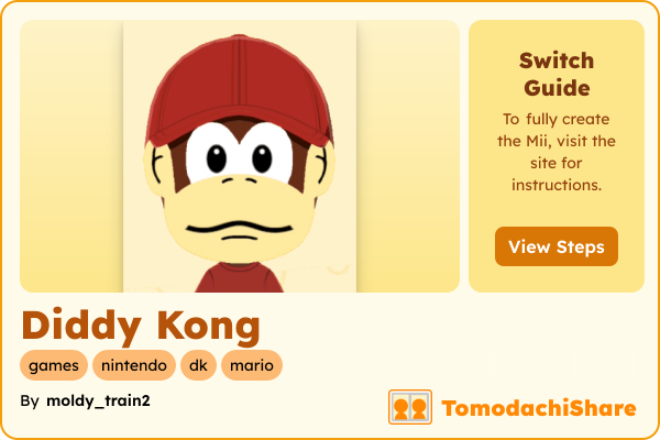 Diddy Kong, a male Mii  with tags: games, nintendo, dk, mario