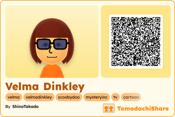 Velma Dinkley, a female Mii  with tags: velma, velmadinkley, scoobydoo, mysteryinc, tv, cartoon
