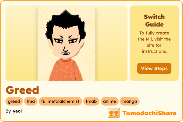 Greed, a male Mii  with tags: greed, fma, fullmetalalchemist, fmab, anime, manga