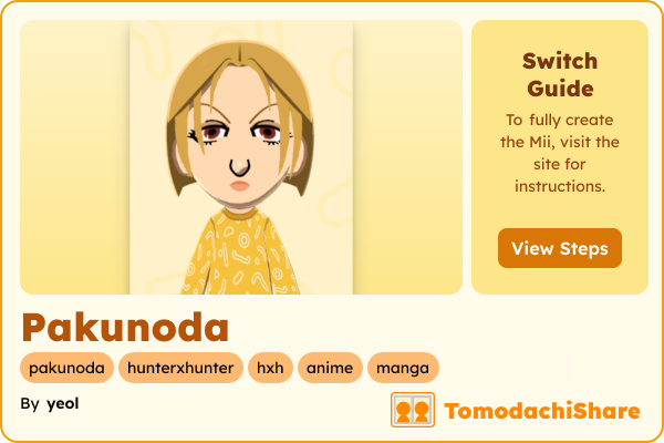 Pakunoda, a female Mii  with tags: pakunoda, hunterxhunter, hxh, anime, manga