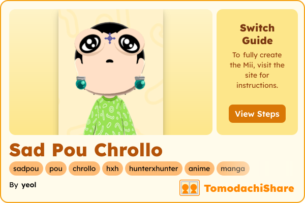 Sad Pou Chrollo, a male Mii  with tags: sadpou, pou, chrollo, hxh, hunterxhunter, anime, manga