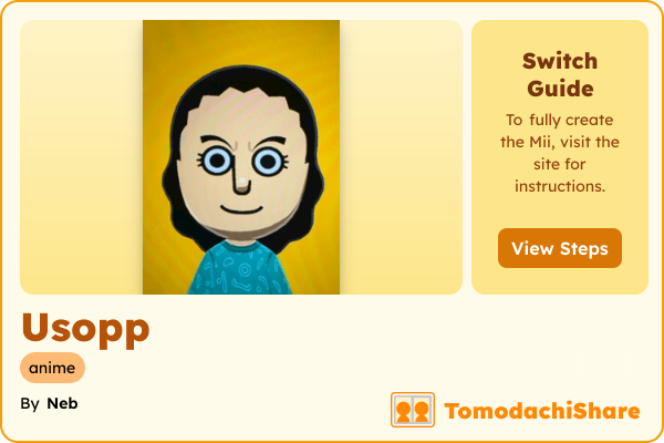 Usopp, a male Mii  with tags: anime
