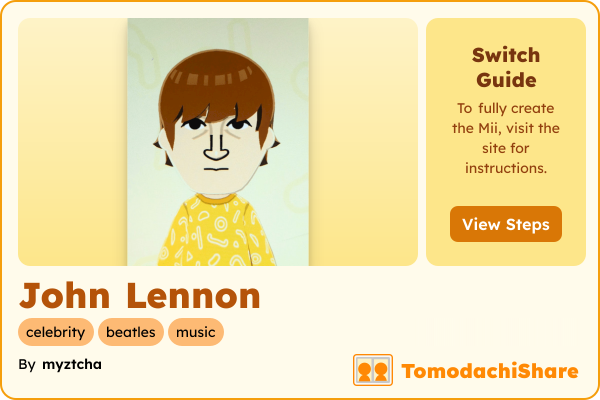 John Lennon, a male Mii  with tags: celebrity, beatles, music