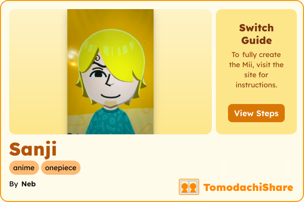 Sanji, a male Mii  with tags: anime, onepiece