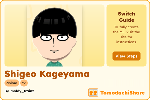 Shigeo Kageyama, a male Mii  with tags: anime, tv