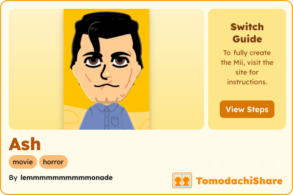 Ash, a male Mii  with tags: movie, horror