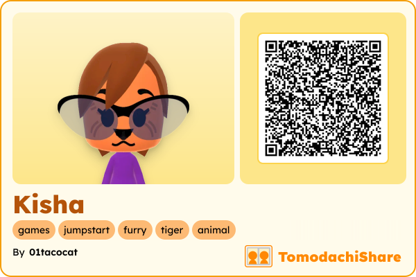 Kisha, a female Mii  with tags: games, jumpstart, furry, tiger, animal