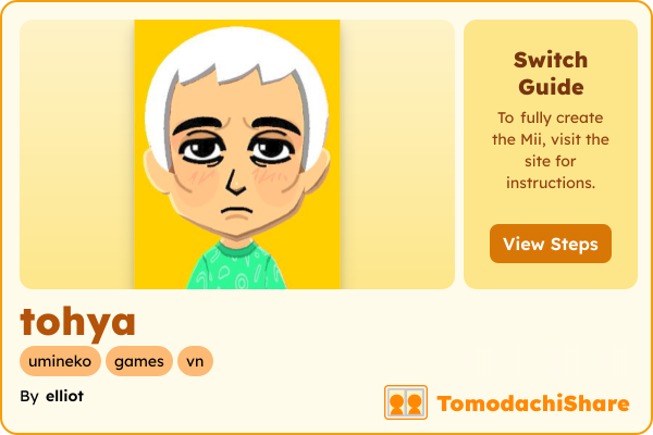 tohya, a male Mii  with tags: umineko, games, vn